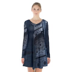 Graphic Design Background Long Sleeve Velvet V-neck Dress by Nexatart