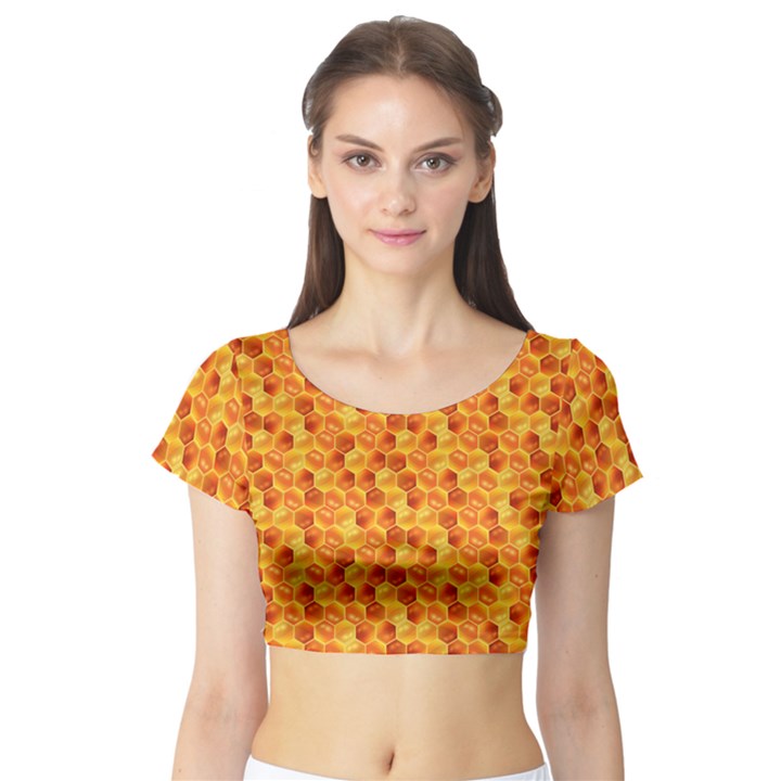 Honeycomb Pattern Honey Background Short Sleeve Crop Top (Tight Fit)