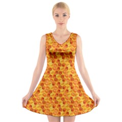 Honeycomb Pattern Honey Background V-neck Sleeveless Skater Dress by Nexatart