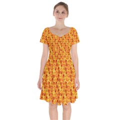 Honeycomb Pattern Honey Background Short Sleeve Bardot Dress by Nexatart