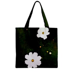 Daisies In Green Zipper Grocery Tote Bag by DeneWestUK