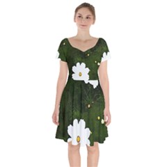 Daisies In Green Short Sleeve Bardot Dress by DeneWestUK