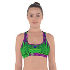 Summer Flower Girl With Pandas Dancing In The Green Cross Back Sports Bra by pepitasart