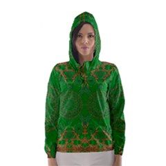 Summer Landscape In Green And Gold Hooded Wind Breaker (women) by pepitasart