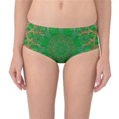 Summer Landscape In Green And Gold Mid-waist Bikini Bottoms by pepitasart