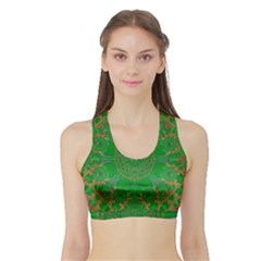 Summer Landscape In Green And Gold Sports Bra With Border by pepitasart