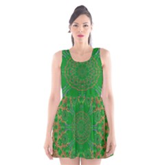 Summer Landscape In Green And Gold Scoop Neck Skater Dress by pepitasart