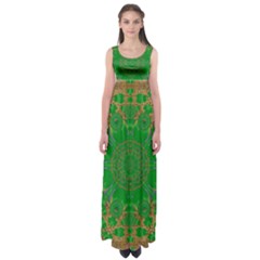 Summer Landscape In Green And Gold Empire Waist Maxi Dress by pepitasart