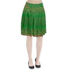 Summer Landscape In Green And Gold Pleated Skirt by pepitasart