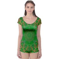 Summer Landscape In Green And Gold Boyleg Leotard  by pepitasart