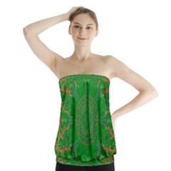 Summer Landscape In Green And Gold Strapless Top by pepitasart