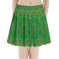 Summer Landscape In Green And Gold Pleated Mini Skirt by pepitasart