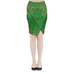 Summer Landscape In Green And Gold Midi Wrap Pencil Skirt by pepitasart