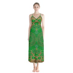 Summer Landscape In Green And Gold Button Up Chiffon Maxi Dress by pepitasart