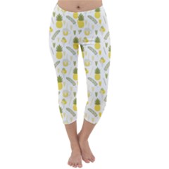 Pineapple Fruit And Juice Patterns Capri Winter Leggings  by TastefulDesigns