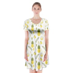 Pineapple Fruit And Juice Patterns Short Sleeve V-neck Flare Dress by TastefulDesigns