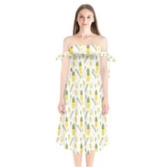 Pineapple Fruit And Juice Patterns Shoulder Tie Bardot Midi Dress by TastefulDesigns