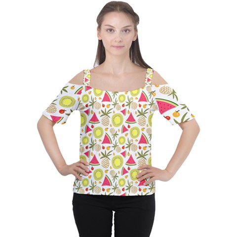 Summer Fruits Pattern Women s Cutout Shoulder Tee by TastefulDesigns