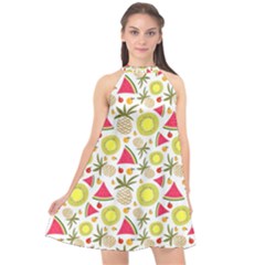 Summer Fruits Pattern Halter Neckline Chiffon Dress  by TastefulDesigns