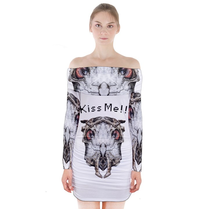 Funny Creepy Alien Headbones Small Long Sleeve Off Shoulder Dress