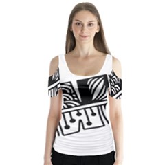 Feather Zentangle Butterfly Sleeve Cutout Tee 