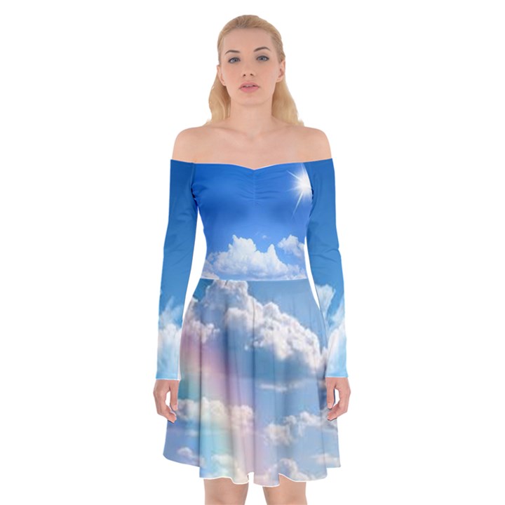 Rainbow Cloud Off Shoulder Skater Dress