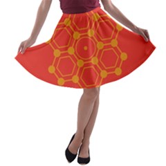 Pentagon Cells Chemistry Yellow A-line Skater Skirt by Nexatart