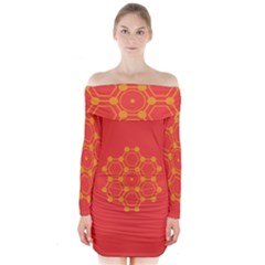 Pentagon Cells Chemistry Yellow Long Sleeve Off Shoulder Dress by Nexatart