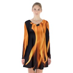 Fire Flame Pillar Of Fire Heat Long Sleeve Velvet V-neck Dress by Nexatart