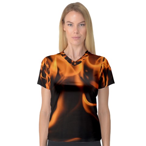 Fire Flame Heat Burn Hot Women s V-neck Sport Mesh Tee by Nexatart