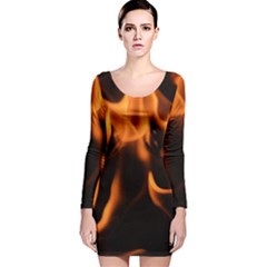 Fire Flame Heat Burn Hot Long Sleeve Velvet Bodycon Dress by Nexatart