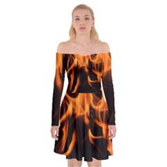 Fire Flame Heat Burn Hot Off Shoulder Skater Dress by Nexatart