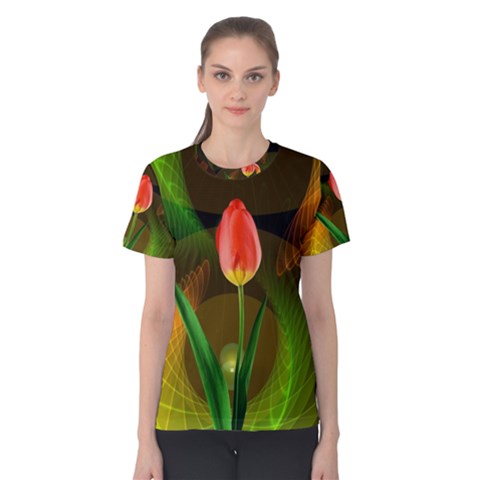 Tulip Flower Background Nebulous Women s Cotton Tee by Nexatart