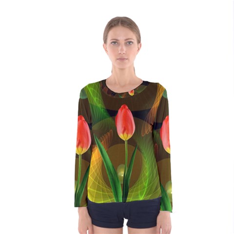 Tulip Flower Background Nebulous Women s Long Sleeve Tee by Nexatart