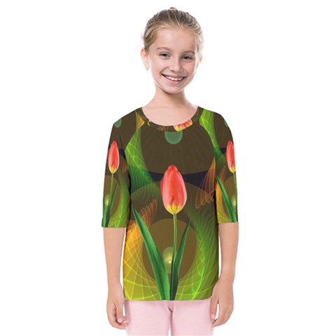 Tulip Flower Background Nebulous Kids  Quarter Sleeve Raglan Tee by Nexatart