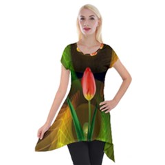 Tulip Flower Background Nebulous Short Sleeve Side Drop Tunic by Nexatart