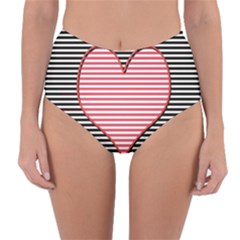 Heart Stripes Symbol Striped Reversible High-waist Bikini Bottoms