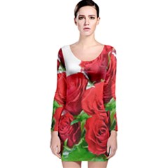 A Bouquet Of Roses On A White Background Long Sleeve Velvet Bodycon Dress