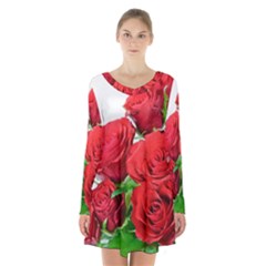 A Bouquet Of Roses On A White Background Long Sleeve Velvet V-neck Dress by Nexatart