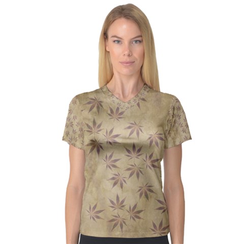 Parchment Paper Old Leaves Leaf Women s V-neck Sport Mesh Tee by Nexatart