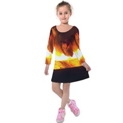 Fire Rays Mystical Burn Atmosphere Kids  Long Sleeve Velvet Dress by Nexatart