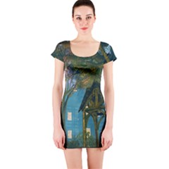 Background Forest Trees Nature Short Sleeve Bodycon Dress by Nexatart