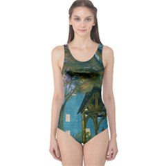 Background Forest Trees Nature One Piece Swimsuit by Nexatart