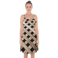 Texture Wood Flooring Brown Macro Ruffle Detail Chiffon Dress by Nexatart