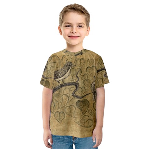 Birds Figure Old Brown Kids  Sport Mesh Tee by Nexatart