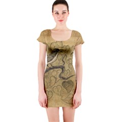 Birds Figure Old Brown Short Sleeve Bodycon Dress by Nexatart