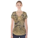 Birds Figure Old Brown Short Sleeve Front Detail Top View1