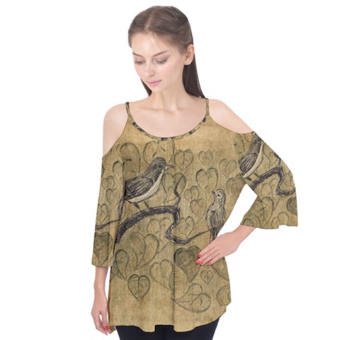 Birds Figure Old Brown Flutter Tees by Nexatart