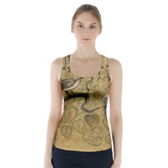 Birds Figure Old Brown Racer Back Sports Top by Nexatart