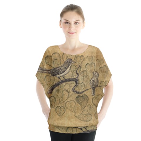 Birds Figure Old Brown Blouse by Nexatart